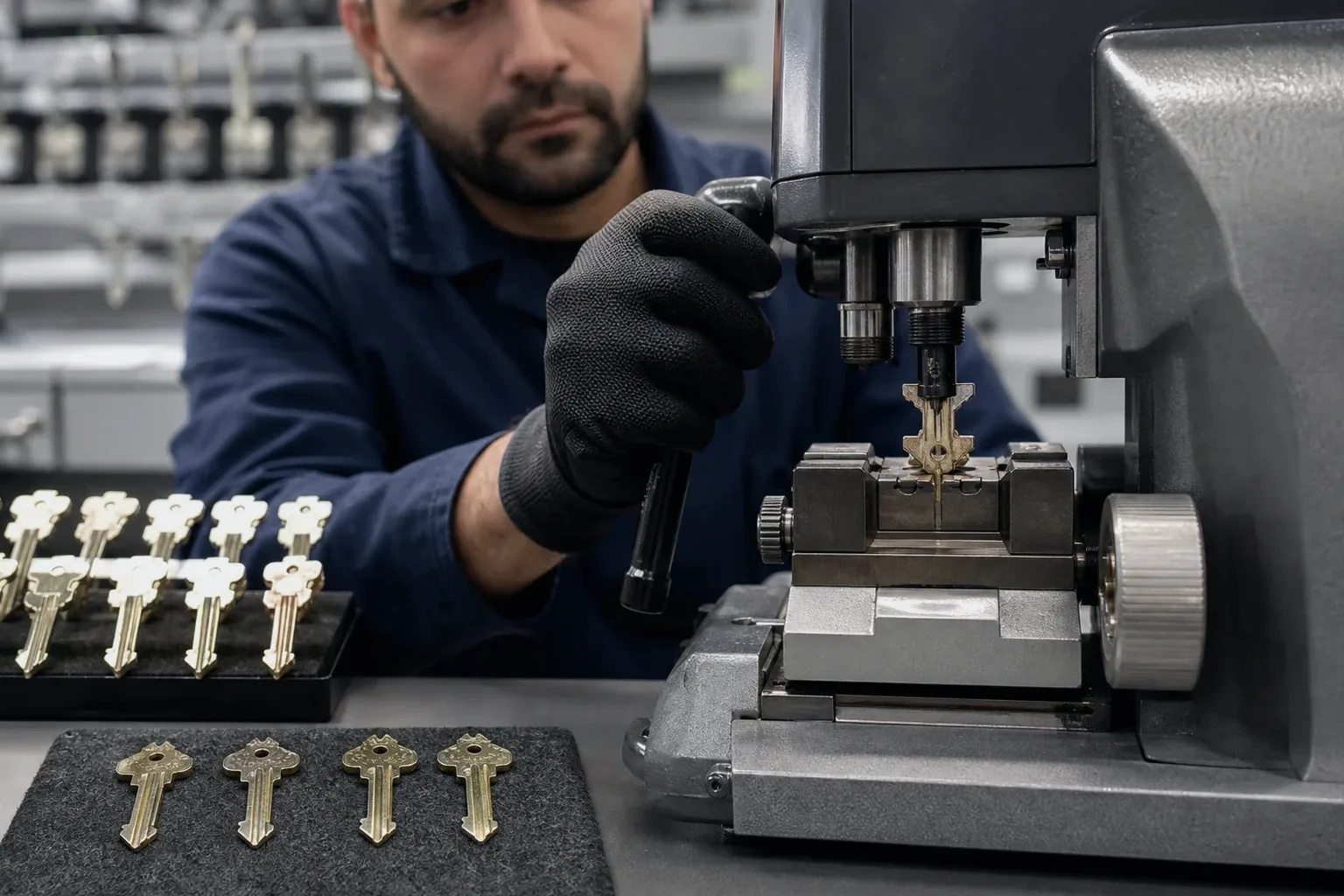 Chaveiro usando uma máquina para confecção de uma chave tetra em Sarandi.